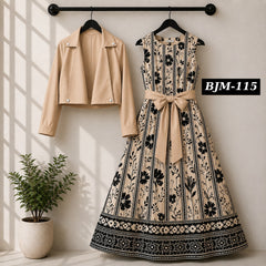 Biker Koti & Printed Maxi Style Western 2-Pcs Stiched Suit. BJM-115