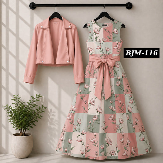 Biker Koti & Printed Maxi Style Western 2-Pcs Stiched Suit. BJM-116