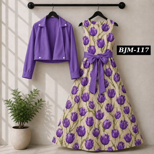 Biker Koti & Printed Maxi Style Western 2-Pcs Stiched Suit. BJM-117