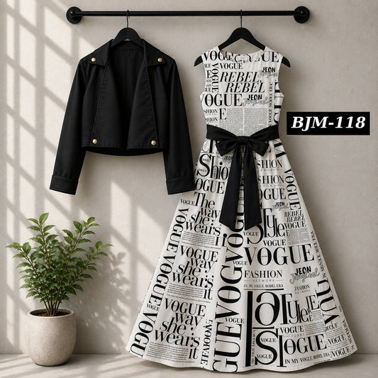 Biker Koti & Printed Maxi Style Western 2-Pcs Stiched Suit. BJM-118