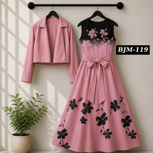 Biker Koti & Printed Maxi Style Western 2-Pcs Stiched Suit. BJM-119