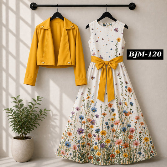 Biker Koti & Printed Maxi Style Western 2-Pcs Stiched Suit. BJM-120