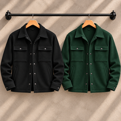 Bundle Of 2 4-Pocket Collar Style Casual Fleece Winter Button Overshirt. MWJ-401 V5