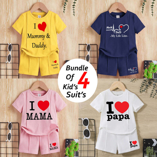 Bundle Of 4 Kids Pintex Style 2-Pcs Summer Suit. (HTS+SH) (Clearance-Sale)