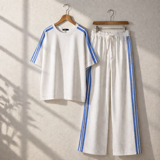 Drop-Shoulder Stripe Style 2-Pcs Summer Dry-Fit Tracksuit For Her. WSTS-04 V3