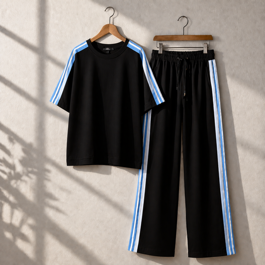 Drop-Shoulder Stripe Style 2-Pcs Summer Dry-Fit Tracksuit For Her. WSTS-04 V3