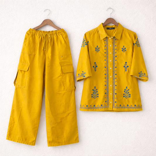 Cotton Embroidered Western Shirt & Cargo Style 2-Pcs Stiched Co-Ord Set. KML-02