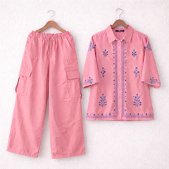 Cotton Embroidered Western Shirt & Cargo Style 2-Pcs Stiched Co-Ord Set. KML-02