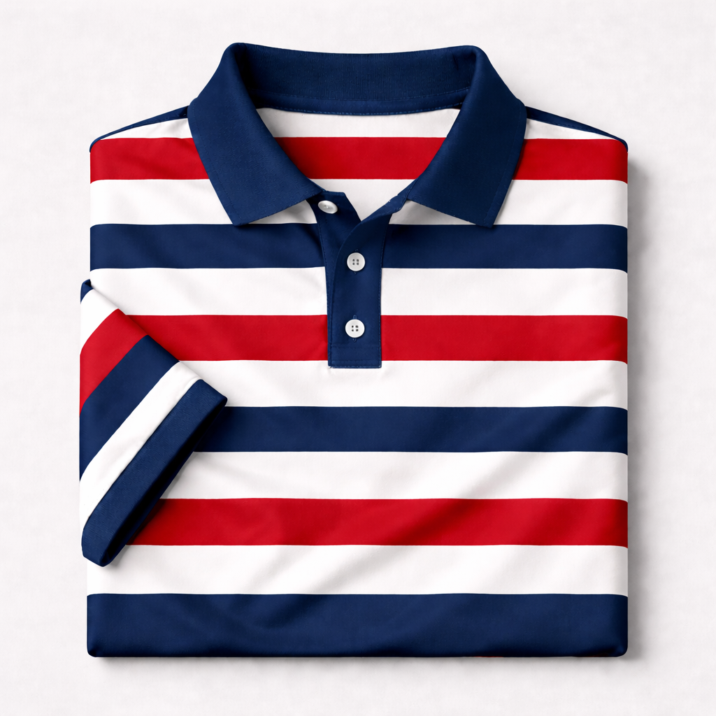 Dry-Fit 3D Stripe Printed Style Half-Sleeve Polo Summer Tshirt. MS3DP-104 V2