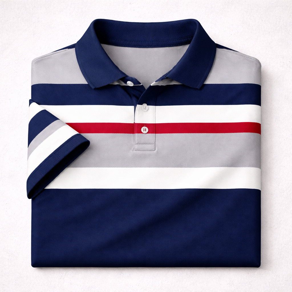 Dry-Fit 3D Stripe Printed Style Half-Sleeve Polo Summer Tshirt. MS3DP-106 V2