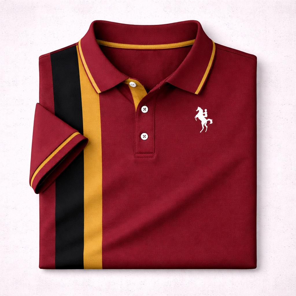 Maroon Dry-Fit 3D Stripe Printed Style Half-Sleeve Polo Summer Tshirt. MS3DP-13 V2