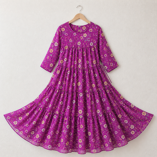 Atlantic Printed Shafoon Long Patch-Work Style Maxi. ZESM-01