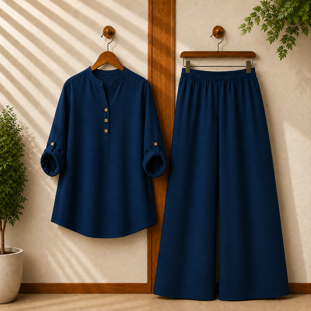 Binara Solid Color Western Shirt Style 2-Pcs Stiched Co-Ord Set.