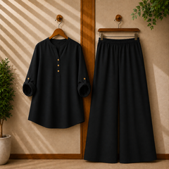 Binara Solid Color Western Shirt Style 2-Pcs Stiched Co-Ord Set.
