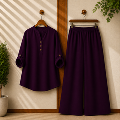 Binara Solid Color Western Shirt Style 2-Pcs Stiched Co-Ord Set.