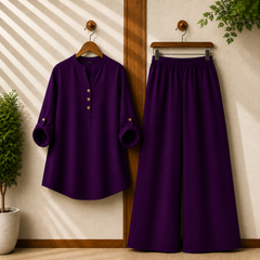 Binara Solid Color Western Shirt Style 2-Pcs Stiched Co-Ord Set.