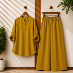 Binara Solid Color Western Shirt Style 2-Pcs Stiched Co-Ord Set.