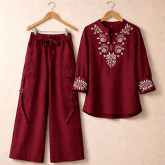 Cotton Embroidered Western Shirt & Cargo Style 2-Pcs Stiched Co-Ord Set. KML-05