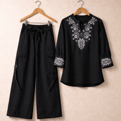 Cotton Embroidered Western Shirt & Cargo Style 2-Pcs Stiched Co-Ord Set. KML-05