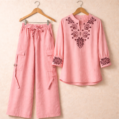 Cotton Embroidered Western Shirt & Cargo Style 2-Pcs Stiched Co-Ord Set. KML-05