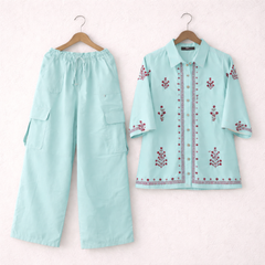 Cotton Embroidered Western Shirt & Cargo Style 2-Pcs Stiched Co-Ord Set. KML-02