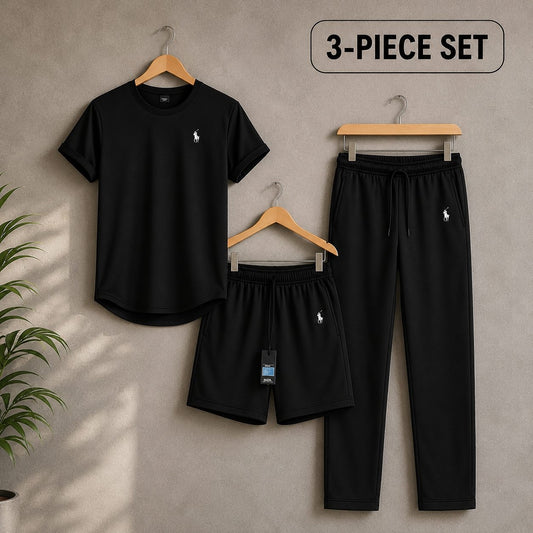 Black Polo Horse Bundle Of 3 Dry-Fit Premium Quality Summer Suit. NSCG-02