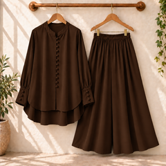 Fawoza Solid Western Shirt & Plazo Style 2-Pcs Stiched Co-Ord Set.