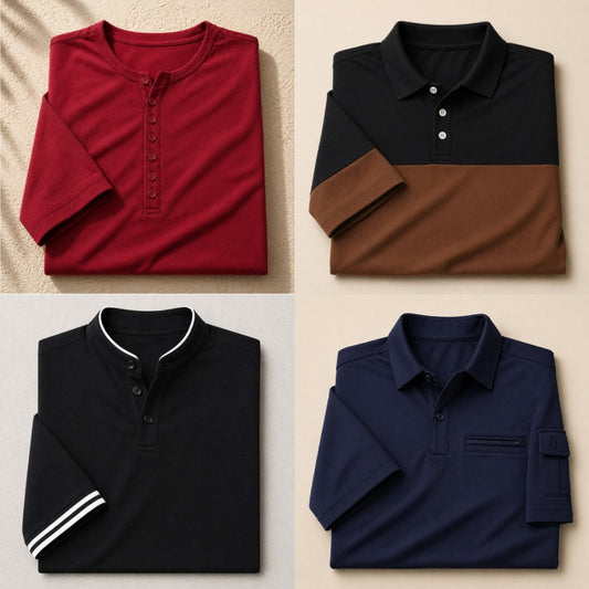 Bundle Of 4 Designer Summer Tshirt's MSDTS 09-Blue+04-Black+12-Maroon+10-Rust