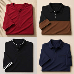 Bundle Of 4 Designer Summer Tshirt's MSDTS 09-Blue+04-Black+12-Maroon+10-Rust