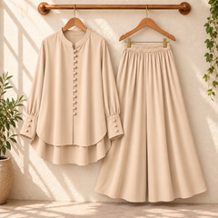 Fawoza Solid Western Shirt & Plazo Style 2-Pcs Stiched Co-Ord Set.