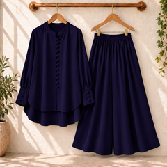 Fawoza Solid Western Shirt & Plazo Style 2-Pcs Stiched Co-Ord Set.