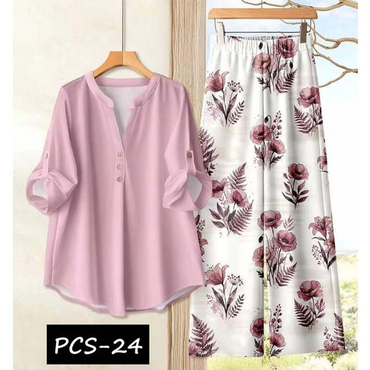 Binara Printed Western Shirt Style 2-Pcs Stiched Co-Ord Set. PCS-24