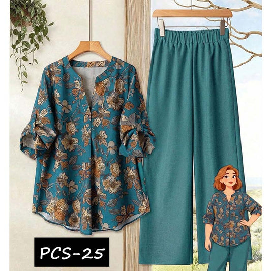 Binara Printed Western Shirt Style 2-Pcs Stiched Co-Ord Set. PCS-25