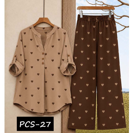 Binara Printed Western Shirt Style 2-Pcs Stiched Co-Ord Set. PCS-27