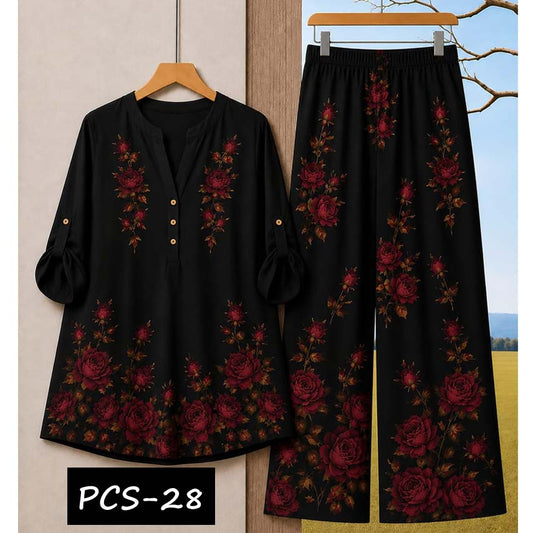 Binara Printed Western Shirt Style 2-Pcs Stiched Co-Ord Set. PCS-28