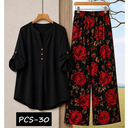 Binara Printed Western Shirt Style 2-Pcs Stiched Co-Ord Set. PCS-30