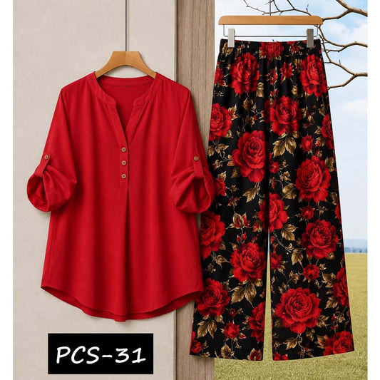 Binara Printed Western Shirt Style 2-Pcs Stiched Co-Ord Set. PCS-31