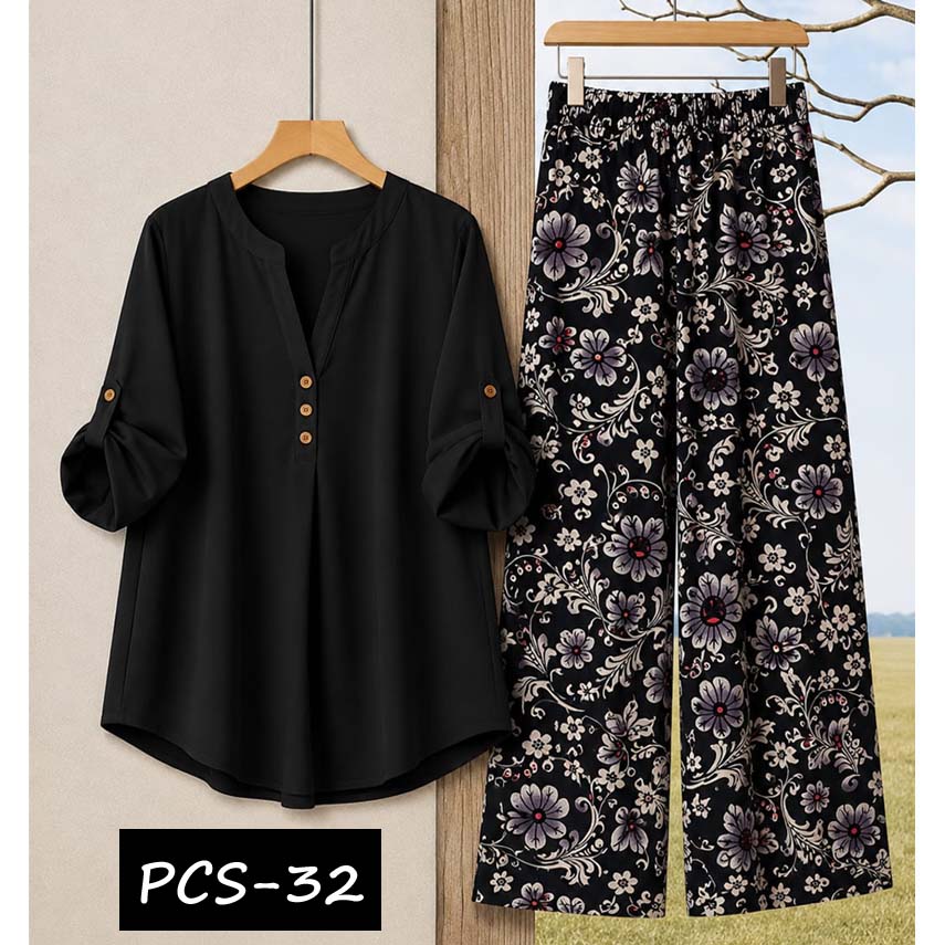 Binara Printed Western Shirt Style 2-Pcs Stiched Co-Ord Set. PCS-32