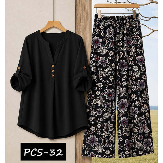 Binara Printed Western Shirt Style 2-Pcs Stiched Co-Ord Set. PCS-32