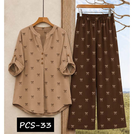 Binara Printed Western Shirt Style 2-Pcs Stiched Co-Ord Set. PCS-33