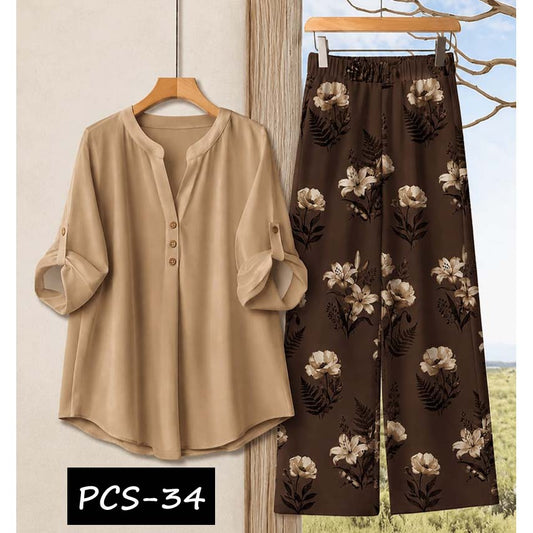 Binara Printed Western Shirt Style 2-Pcs Stiched Co-Ord Set. PCS-34