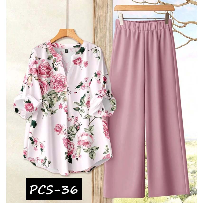 Binara Printed Western Shirt Style 2-Pcs Stiched Co-Ord Set. PCS-36