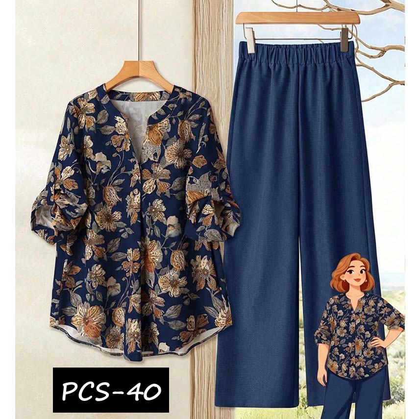 Binara Printed Western Shirt Style 2-Pcs Stiched Co-Ord Set. PCS-40