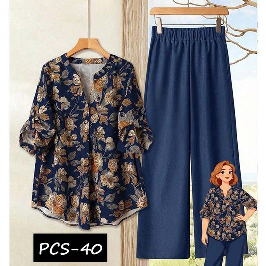 Binara Printed Western Shirt Style 2-Pcs Stiched Co-Ord Set. PCS-40