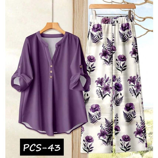 Binara Printed Western Shirt Style 2-Pcs Stiched Co-Ord Set. PCS-43