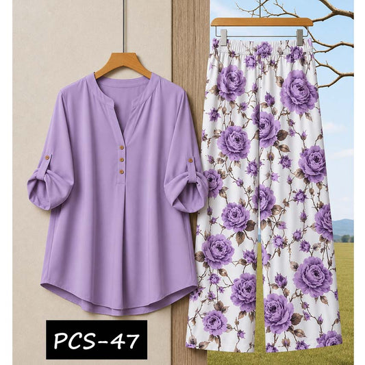 Binara Printed Western Shirt Style 2-Pcs Stiched Co-Ord Set. PCS-47