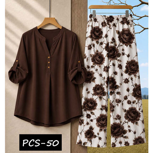 Binara Printed Western Shirt Style 2-Pcs Stiched Co-Ord Set. PCS-50