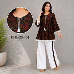 Western Printed Lawn Contrast Style 2-Pcs Stiched Co-Ord Set. KML-204