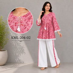 Western Printed Lawn Contrast Style 2-Pcs Stiched Co-Ord Set. KML-204