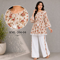 Western Printed Lawn Contrast Style 2-Pcs Stiched Co-Ord Set. KML-204